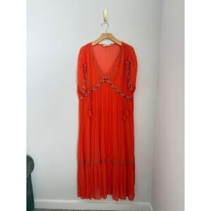 Soft‎ Surroundings Women’s Beaded Tassle Tropical V-neck Dress Sz L
